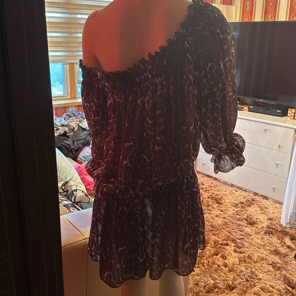 Norma Kamali silk chiffon off shoulder tunic/dress L